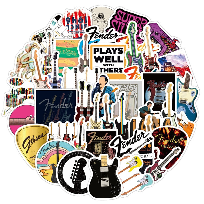 Rock And Roll Guitar Music Stickers