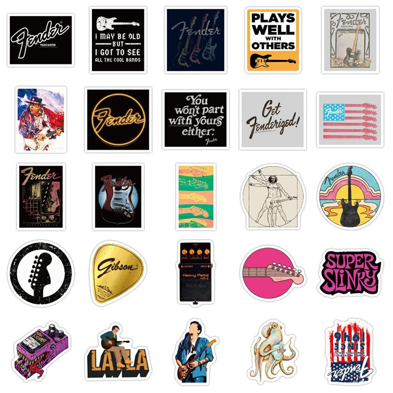 Rock And Roll Guitar Music Stickers