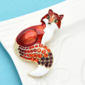 Fox Rhinestone Enamel Brooch Pins Gifts