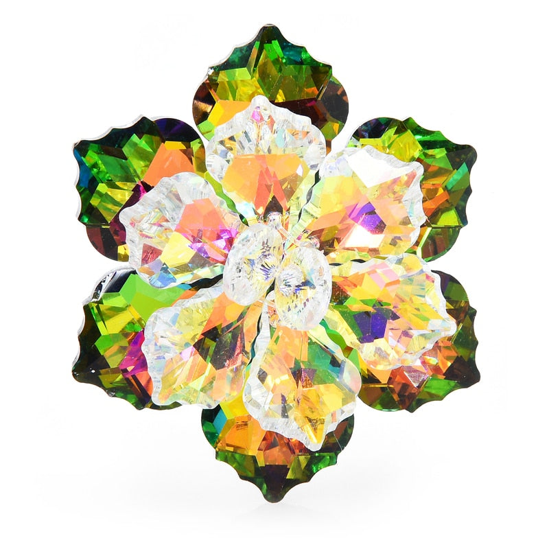 Shining Glass Flower Office Brooch Pin New Year Gifts