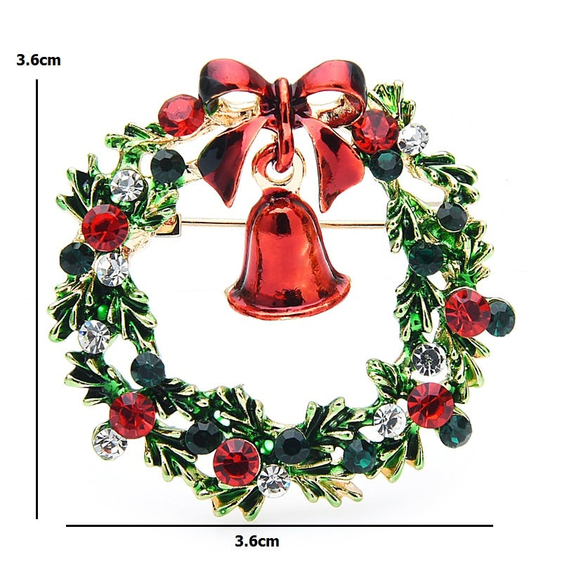 Christmas Flower Wreach Bell Enamel Brooch Pins Gift