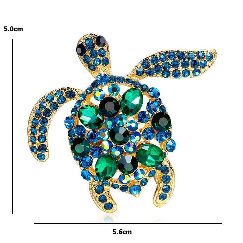 Sea Turtle Green Rhinestone Brooch Pins Gift