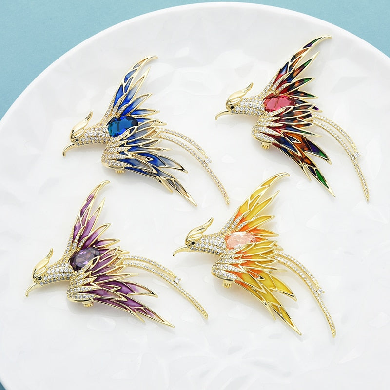 Crystal Phoenix Bird Enamel Office Brooch Pin Gifts