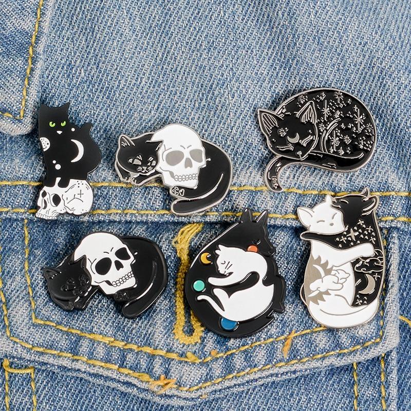 Cat And Skull Enamel Pin