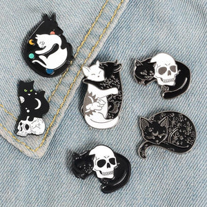 Cat And Skull Enamel Pin