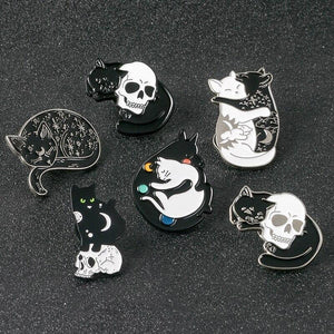 Cat And Skull Enamel Pin